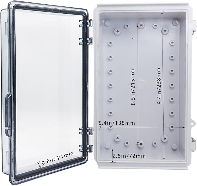 Waterproof Outdoor Electrical Box Junction Box Weatherproof IP67 ABS Plastic Enclosure Switch Router Project Box with Mounting Plate with Wall Bracket 2 Cable Glands Clear 10.23" x 6.3" x 3.94"