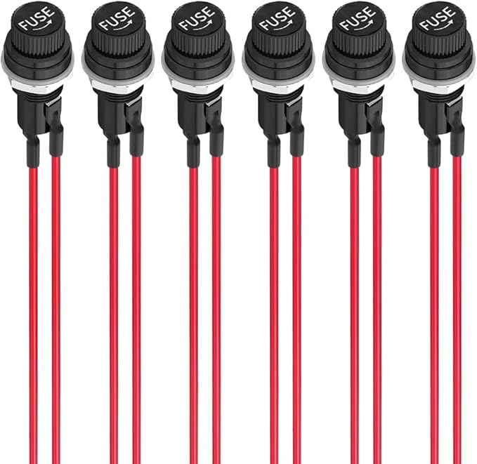 Pre-Wired Panel Mounted Screw Cap Fuse Holder - 6pcs, 5 x 20mm, AC 10A 250V, Black