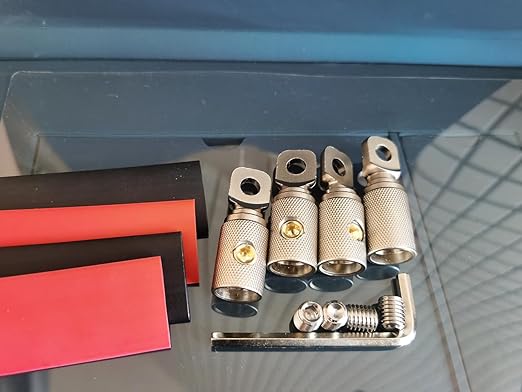 0 Gauge Wire Terminal Connector 5/16 Ring Wiring Connectors for Battery Bank Inverter Projects Car Audio Amplifier 4PCS with Adhesive Heat Shrink Tubing