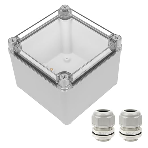 LeMotech Junction Box IP67 Waterproof Dustproof Electrical Box Project Box DIY Enclosure Gray with Transparent Clear Cover, External Size 4.9x4.9x3.9in (125x125x100mm)