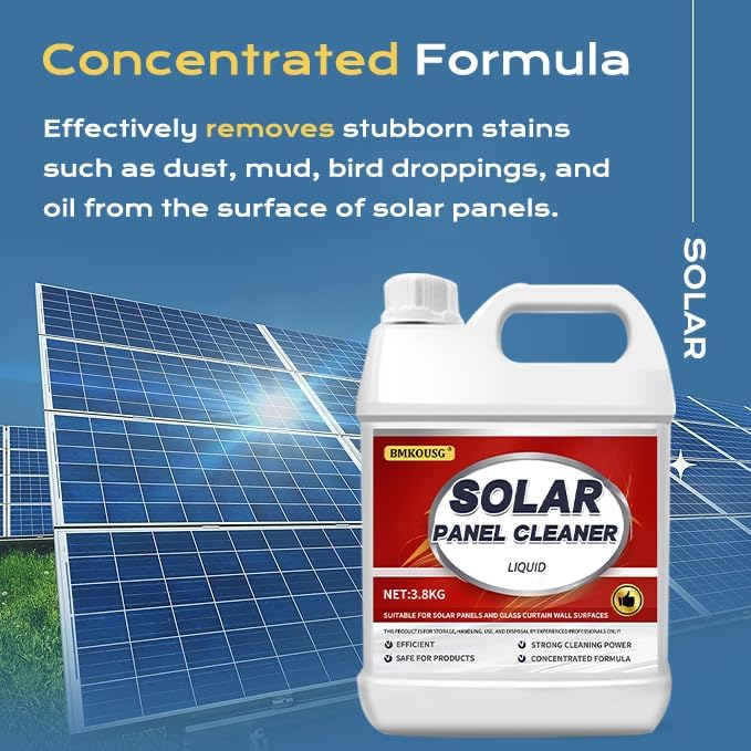 Solar Panel Cleaner 1 Gallon (Makes 600 Gallons) Super Concentrated Glass & Solar Panel Cleaning Outdoor Window Cleaner - Fast Dry, Remove Dirt,Dust,Droppings,Oils,Fingerprints,Water Spots
