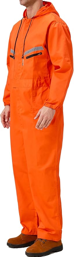 Mens Work Coveralls Mechanic Hooded Overall Workwear Jumpsuits Long Sleeve Hi Viz Coverall with Zippers