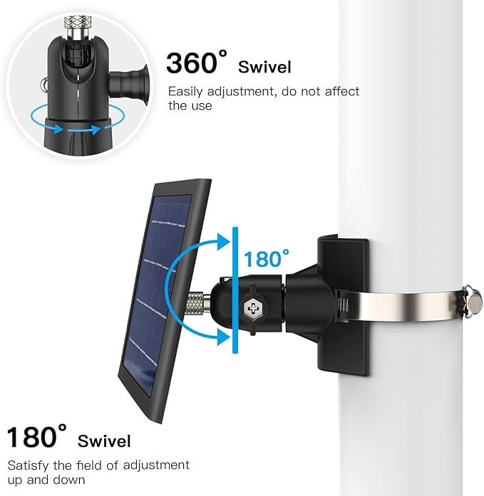Universal Solar Panel Mount for Eufy/Ring/Reolink/Arlo Solar Panel and More, Fits Up to 17 inch Pole, Tree, Cylindri Rail, Drainage Pipe (Black)