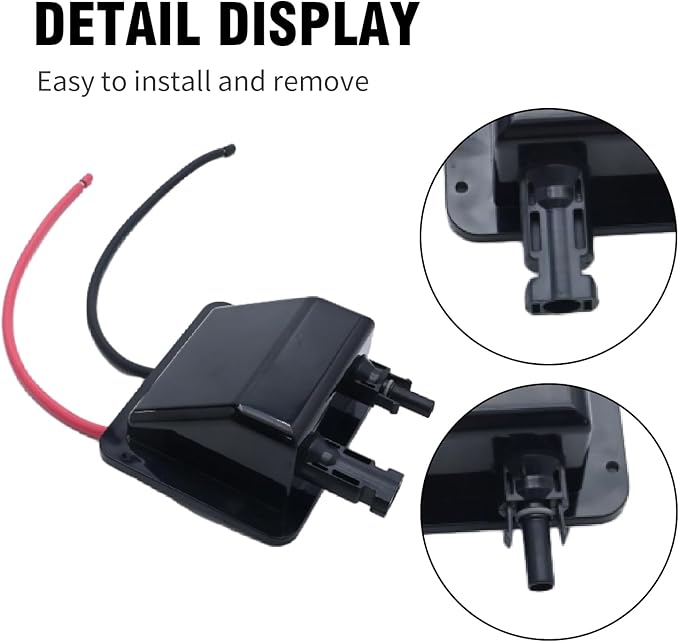 VIKKSAER Black Solar Cable Entry Gland Box, 1FT 10AWG Soft Solar Extension Cable and Connector, UV Resistance Dual Cable Entry Gland Housing on RVs, Caravans, Boats, Campers (1Ft Black)