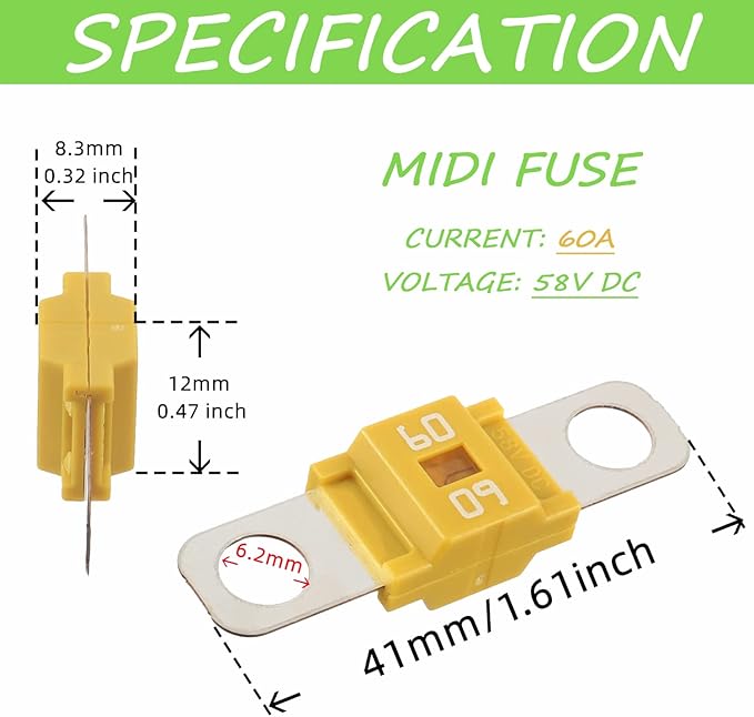 Midi Fuse Holder and 2 Pieces 60A Midi high Current Fuse Screw Fuse for Cars, Trucks, Vehicles(60 Amp)
