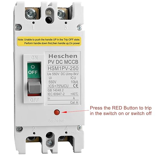 Heschen DC Molded Case Circuit Breaker MCCB, HSM1PV-250, 2 Poles, DC550V Photovoltaic Circuit Breaker, for Solar PV System Solar Panels Grid System (180A)