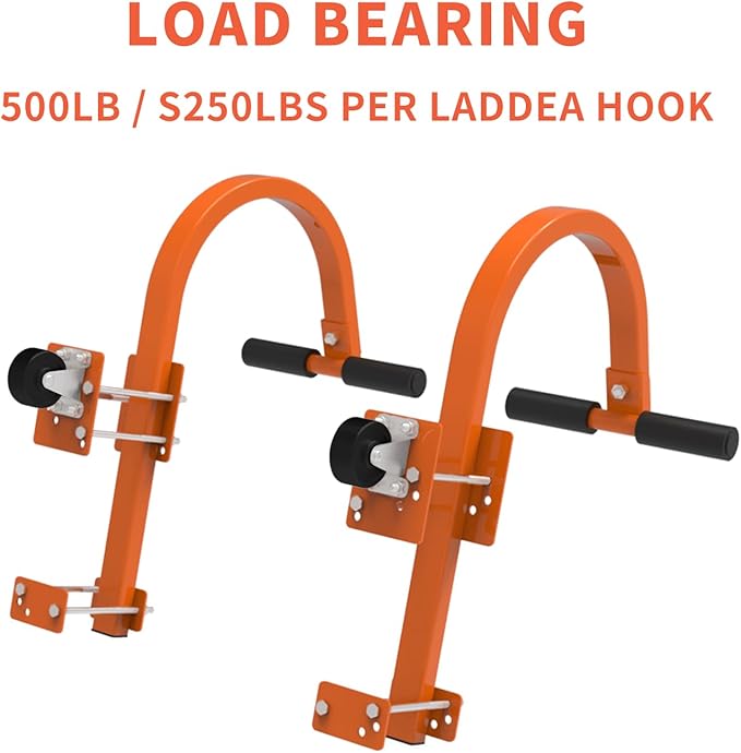 Roof Ladder Hooks,Heavy Duty Steel Extension Ladder Stabilizer for Roof,Ladder Roof Hook with Wheel Extension Ladder Rubber Grip T-Bar for Roof Ridge 2 Pack