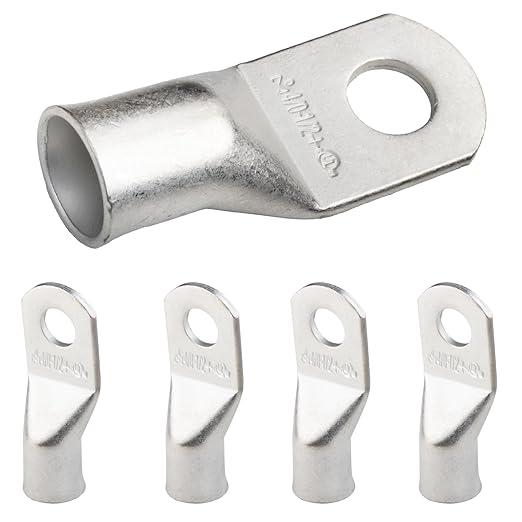 SELTERM 5pcs 4/0 AWG (XL) 1/2" Stud Tinned Copper Wire Lugs, Battery Lugs,Ring Terminals, Battery Cable Ends, 0000 Gauge Ring Terminal Connectors,UL Marine Grade Electrical Battery Terminal Connectors