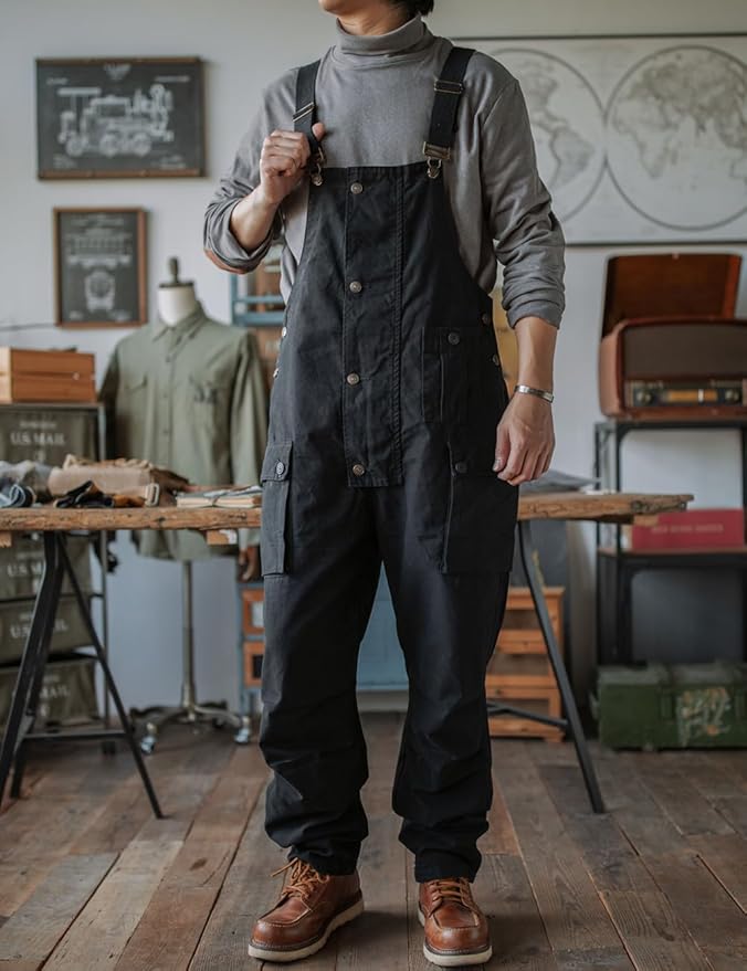 Rexcyril Men's Baggy Bib Overall Loose Fit Canvas Coveralls Workwear Dungarees Jumpsuit with Cargo Pockets