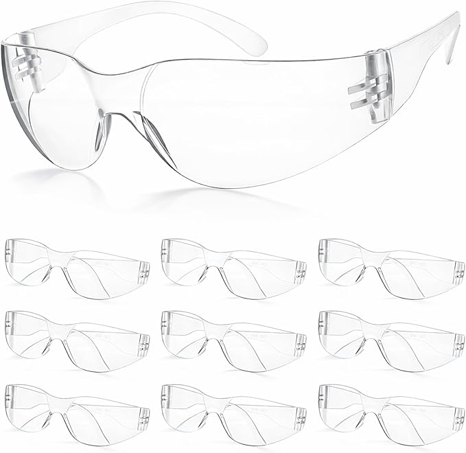10 Pack Clear Safety Glasses for Men Women, ANSI Z87.1 Certified Scratch & Impact Resistant Wrap Around Lens
