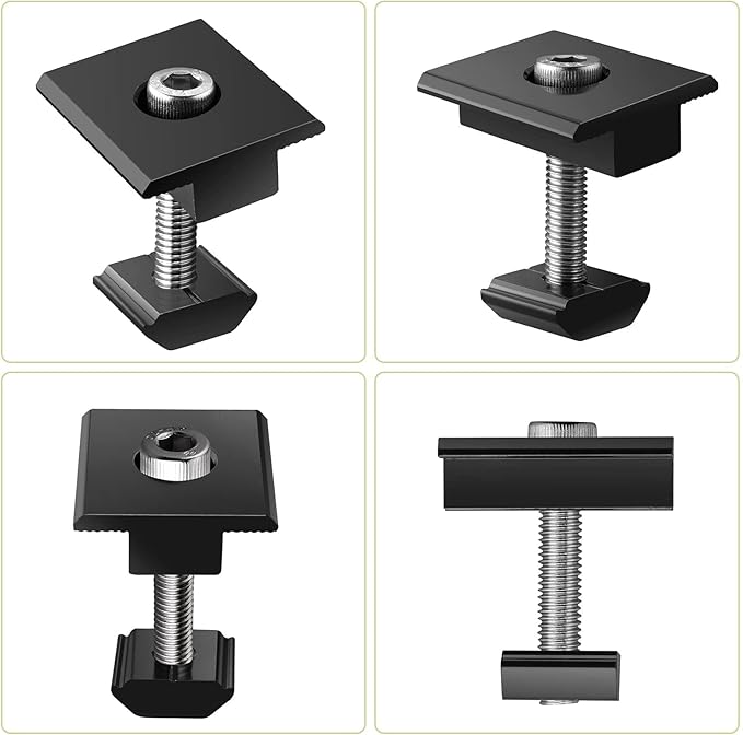 Anbte 10pcs Solar Panels Centre Clamps, Aluminium T-Shaped Mid Clamps 30mm/35mm Solar Panel Mounting Brackets Solar Mounting Rail Connector for Metal Roof, Tin Roof, Flat Roof, Sheet Roof, Black