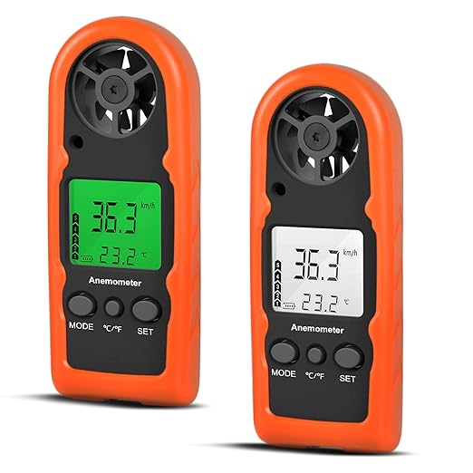 BTMETER Anemometer Handheld Wind Speed Meter, Mini Digital Air Flow Meter with LCD Backlight/Wind Chill & Temp, Max/Avg/Current Mode to Measure Air Flow Velocity for Kayaking Drone HVAC 816B-2pcs