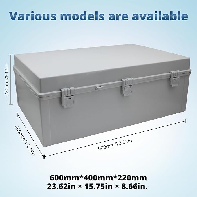 MAKERELE Water Proof Electrical Boxes Extra Large IP67 Electronics Projects Junction Waterproof Case with 2 NPT 1”Glands and Wall Bracket Hinged Cover Outdoor Enclosure Box(23.6"*15.7"*8.7")