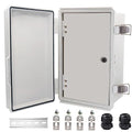 Waterproof Electrical Box with Mounting Plate, IP67 Junction Box Stainless Steel Latch Hinged Grey Cover Project Enclosure with Inner Door,Wall Bracket and 2 Glands 11.4" x 7.5" x 5.5"