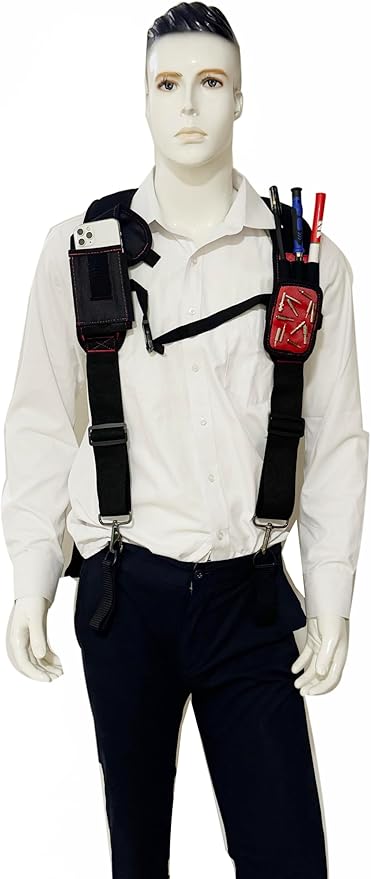 Tool Belt Suspenders for Work Belt Heavy Duty Padded with Magnetic WristBand Attachment Loops for Men