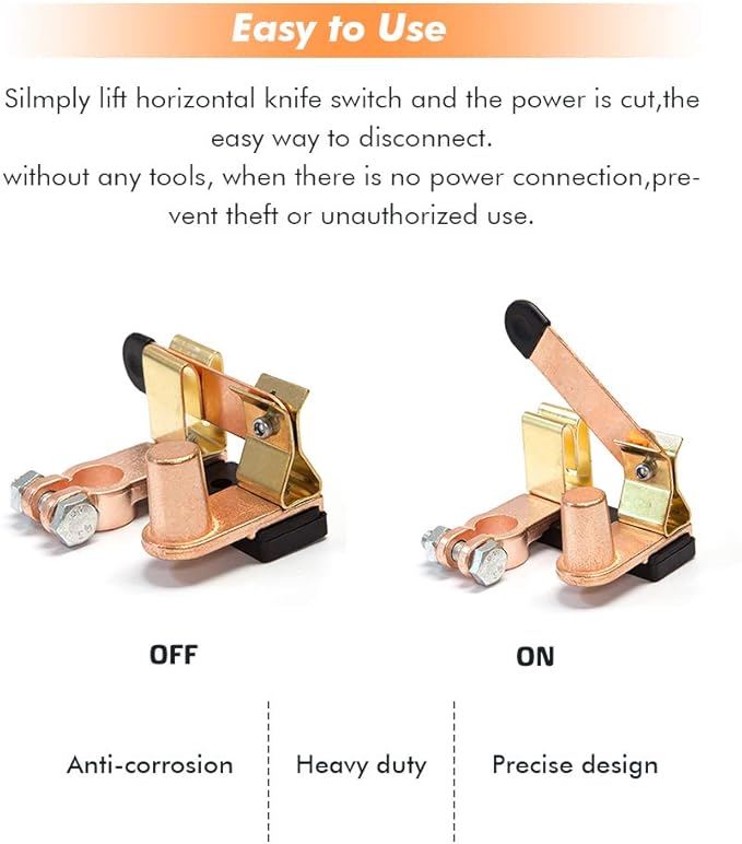 2PCS Top Post Battery Disconnect Switch 12V / 24V 250/750 Amps Knife Blade Isolator Power Cutoff Switch for Marine Car Boat RV ATV 2pack
