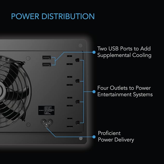 AC Infinity AIRPLATE P7, Quiet Cooling Cabinet Fan System with Power Outlets and USB Ports, Intelligent Thermal Triggering, for Home Theaters, Entertainment Centers, and AV Cabinets