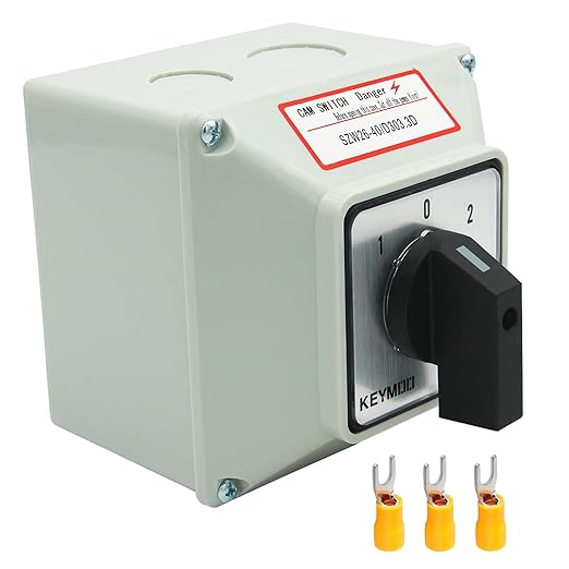 40A Rotary Changeover Switch With Exterior Box, 3 Position 3 Phase 12 Terminals, Universal Selector With AWG 12-10 Yellow Terminals, Cam Box IP65 40/D303.3D