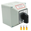 40A Rotary Changeover Switch With Exterior Box, 3 Position 3 Phase 12 Terminals, Universal Selector With AWG 12-10 Yellow Terminals, Cam Box IP65 40/D303.3D