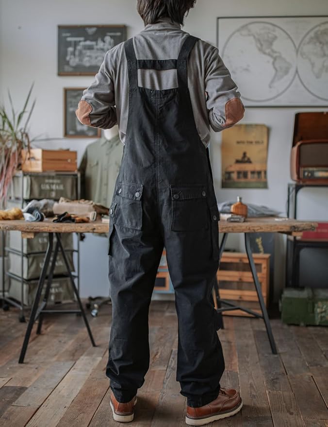 Rexcyril Men's Baggy Bib Overall Loose Fit Canvas Coveralls Workwear Dungarees Jumpsuit with Cargo Pockets