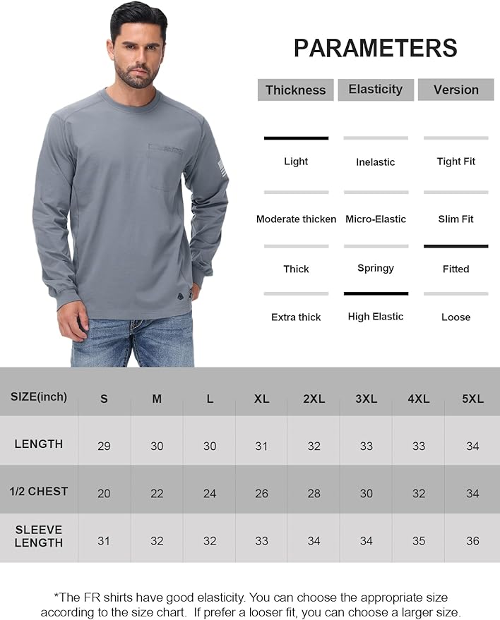 FR Shirts for Men 5.5OZ Lightweight Stretch Patriot Baseball T-Shirt Work Shirt