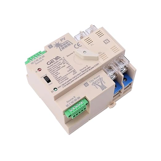 GEYA on-Grid Solar Power Automatic Transfer Switch Din Rail 2P 63A 220VAC ATS PV System to City Power (ATS-2P-63A-220V-SOLAR)