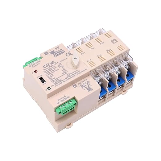 GEYA on-Grid Solar Power Automatic Transfer Switch Din Rail 4P 63A 110VAC ATS PV System to City Power (ATS-4P-63A-110V-SOLAR)