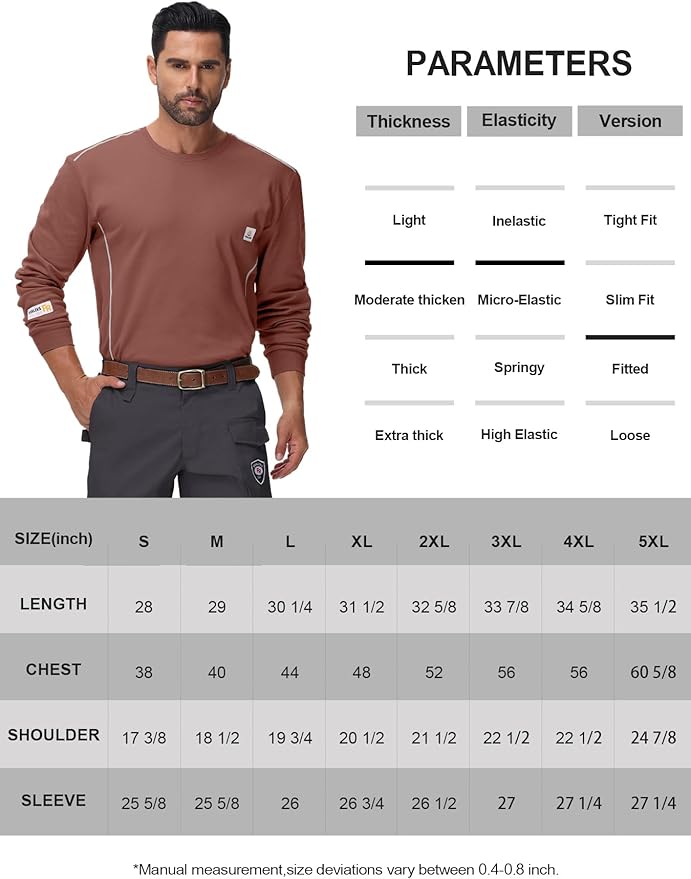 FR Shirts for Men CAT2/HRC2 6.5oz Lightweight Fire Resistant Shirts for Men Long Sleeve Crewneck T-Shirt