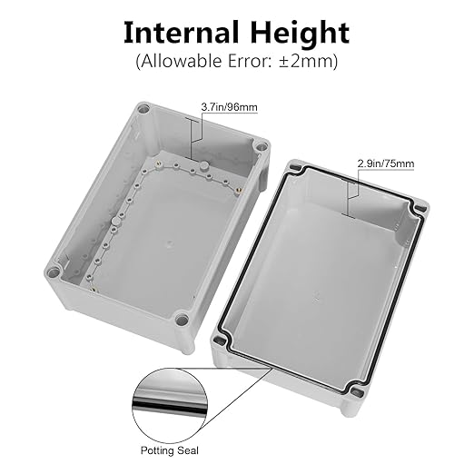 LeMotech IP67 Waterproof Junction Box ABS Plastic Project Box Dustproof Electrical Box Outdoor Enclosure for Electronics DIY Case Gray 11x 7.5X 7.1 inch (280x 190x 180 mm)