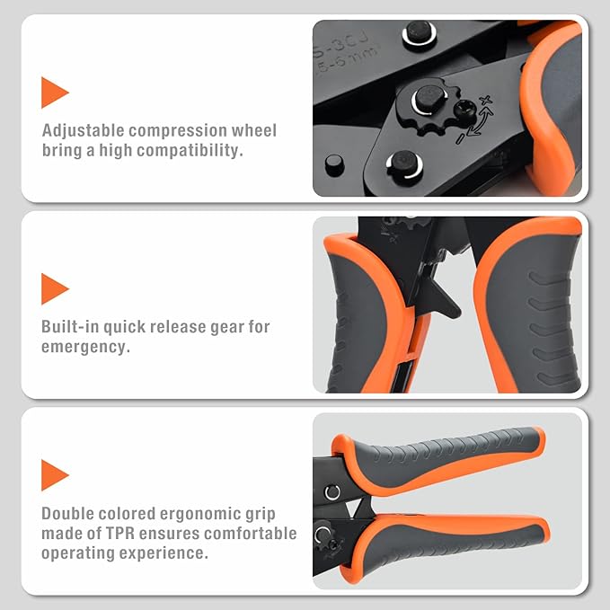 iCrimp Ratchet Wire Crimping Tool Set w/ 5 Interchangeable Jaws for Insulated and Non-Insulated Terminals AWG20-2, Wire Stripper included