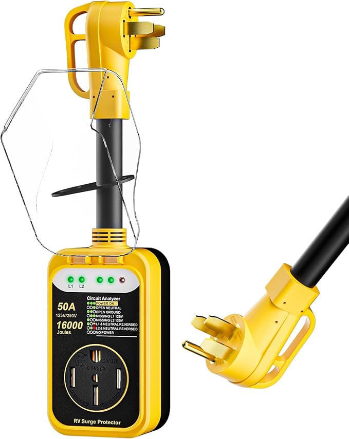 RV Surge Protector 50 Amp,RV Surge Voltage Protection with Safety Certification, 16000 Joules Circuit Analyzer for RV, RV Adapter Plug for Camper (50AMP-Yellow)