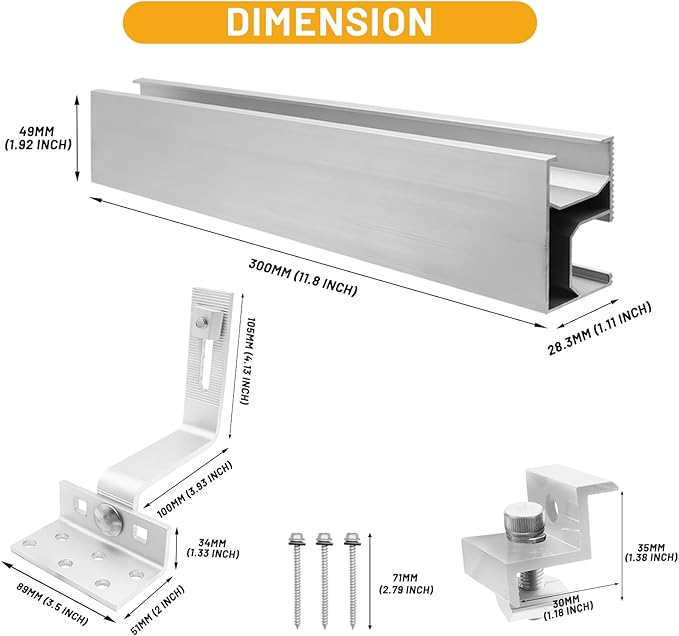 Heavy Duty Solar Mounting Kit for Concrete Tile and Slate Roofs,Complete Racking System with Aluminum Rails Clamps Hooks for Flat and Pitched Roofs,Fits Solar Panel Frames Under 35mm Thick