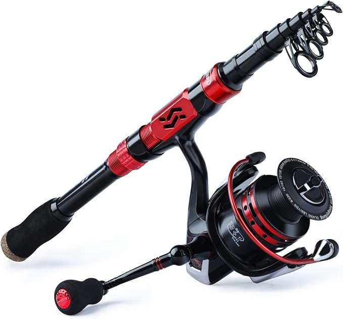 Sougayilang Telescopic Fishing Pole with Spinning Reel Portable Fishing Rod Reel Combos