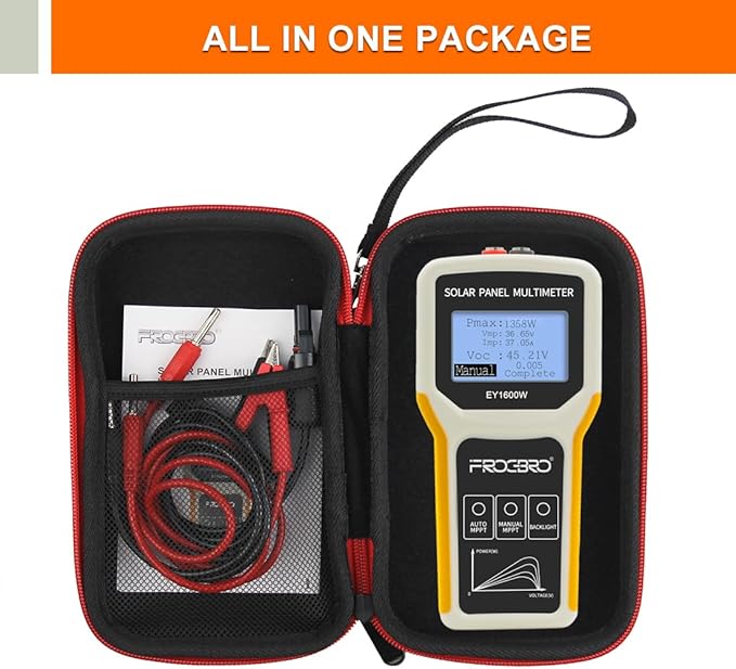 FrogBro Upgrade Solar Panel Tester Photovoltaic Multimeter Upgrade 1600W with Ultra Clear LCD, Smart MPPT Open Circuit Voltage Troubleshooting Utility Tool for Solar PV Testing (LCD 1600W)