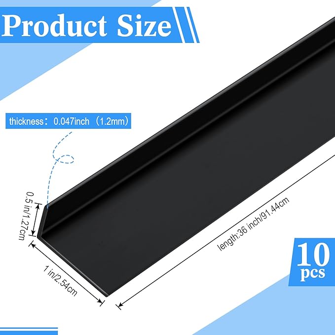 Sasylvia 10 Pcs Wall Corner Protector Guards, 1 x 1/2 x 36 Inches Avoid Scratching Scuffs, Black Vinyl Corner Trim Molding, Ease Install & Cleaning for Door Countertop Furniture Cabinet Protection