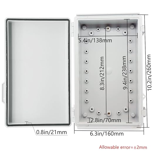Zulkit Junction Box ABS Plastic Dustproof Waterproof IP67 Electrical Boxes Hinged Shell Outdoor Universal Project Enclosure Grey, Stainless Steel Buckles 10.2 x 6.3 x 3.9 Inch