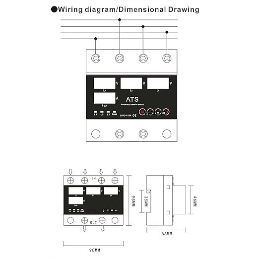 63A 2P 110V Automatic/Manual Transfer Switch, ATS with Led Display, L1 Priority, Din Rail Mount for Generator & Mains Power