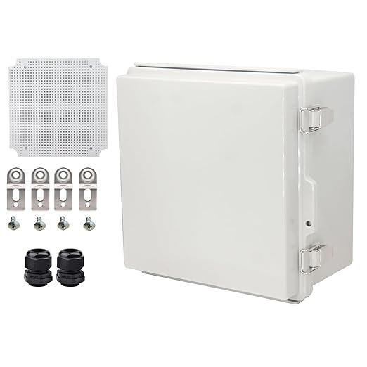 Waterproof Electrical Box with Mounting Plate, IP67 Junction Box Stainless Steel Latch Hinged Grey Cover Project Enclosure with Wall Bracket and 2 Glands 8.3" x 8.3" x 5.1"
