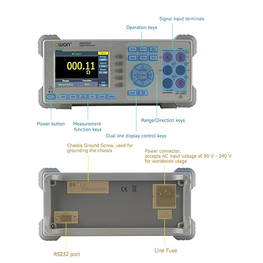 OWON Digital Multimeter AC DC Current Voltage 3.7in Screen True RMS 55000 Counts，DC Voltage Accuracy up to 0.025%，2 Line Display Desktop Type XDM2041
