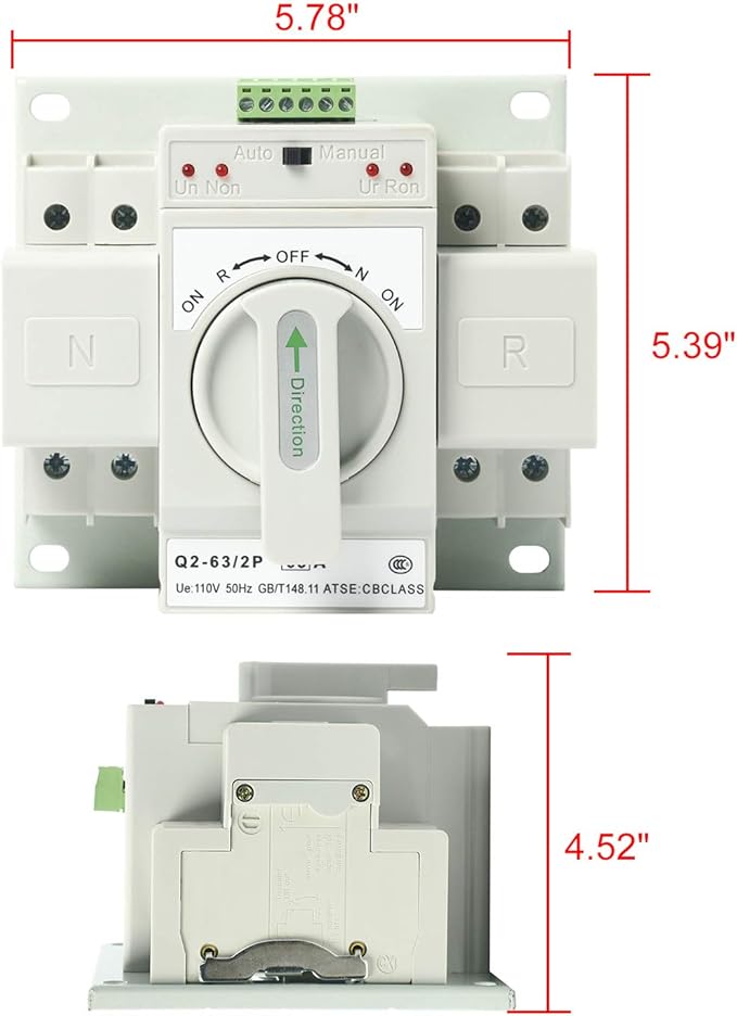 110V 2P 63A MCB type Mini Dual Power Automatic Transfer Switches Toggle Controller Change-Over Switch for Generator ATS Self Cast Conversion