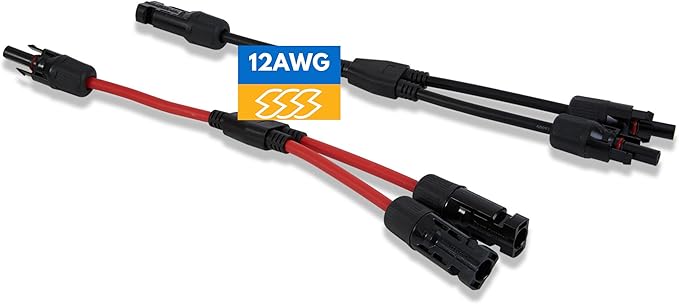 Pack of 2 Solar Y Branch Connectors - IP68 Waterproof Solar Panel Cable Connectors - Solar Branch Connector for Parallel Connection, Inspected & Kitted in The US, M/F (12 Awg Wire)