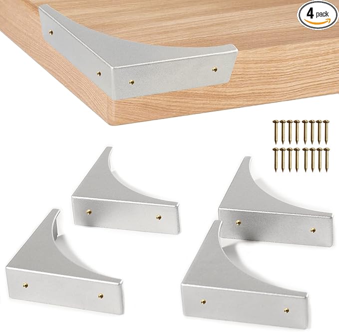 Metal Corner Guard for Furniture Decorative Table Corner Protectors 2.56'' Box Corner Cover Rustproof Zinc Alloy Desk Edge Corner Brackets with Matching Nails (Silver 4Pcs)