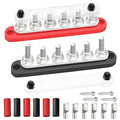 250A Bus Bar 12V Marine 6 x 5/16" (M8) Terminal Studs 12V-48V Power Distribution Block with Cover,with 6PCS Battery Lugs and 6PCS Heat Shrink Tubing Busbar for Boat Automotive Car