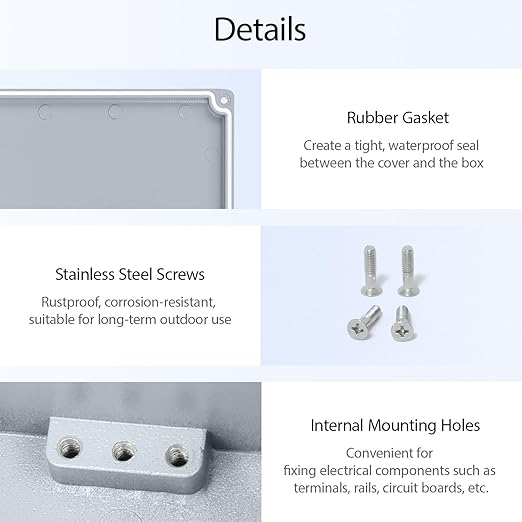 LeMotech Junction Box, Aluminum Alloy Metal Electrical Box, IP67 Waterproof Dustproof Project Box, Outdoor Universal Enclosure, Grey 7.4x4.7x3.0in (188x120x78mm)