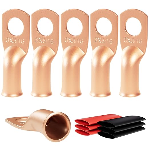 6pcs 8 Awg - 5/16" (M8) Sanuke Wire Lugs Ring Terminal Connectors Ends Heavy Duty for Battery Cable Lug Wire Electrical Eyelets with 3:1 Dual Wall Adhesive Heat Shrink