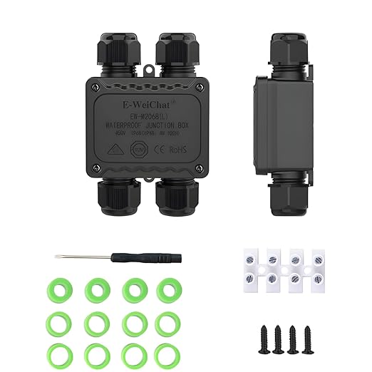 Waterproof Junction Box, 4 Way Underground Electrical Enclosure with Terminal Block, Plastic Connector Box for LED Landscape Lighting, Garden Lights