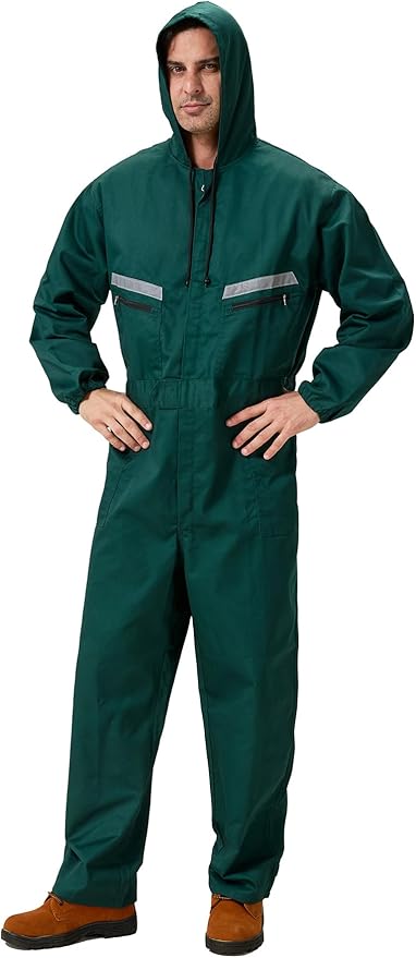Mens Work Coveralls Mechanic Hooded Overall Workwear Jumpsuits Long Sleeve Hi Viz Coverall with Zippers