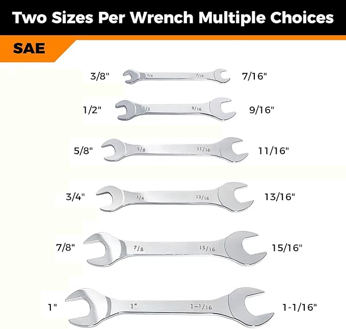 Super-Thin Open End Wrench Set, SAE, 6-Piece, Including 3/8", 7/16", 1/2", 9/16", 5/8"，11/16", 3/4", 13/16", 7/8", 15/16", 1", 1-1/16", Slim Wrench Set with Rolling Pouch