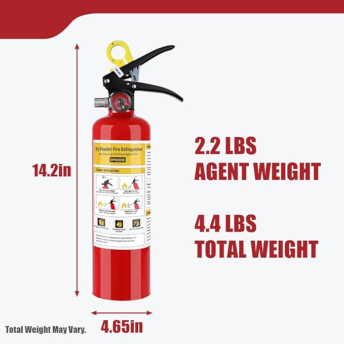 ABC Fire Extinguisher for Home - 2.2lb, Dry Powder Fire Extinguisher, 1A:10-B:C Rated, Certified for Car/House/Kitchen/Truck/Marine/Boat/Vehicle/utv/rv, 1 PACK