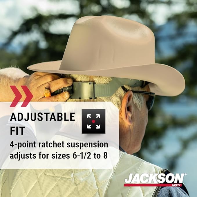 Jackson Safety Cowboy Hard Hat - Non-Vented, Full Brim, 4-Point Ratchet Suspension Safety Helmet for Men & Women - ANSI Z89.1 Class E & OSHA Compliant - Made in USA
